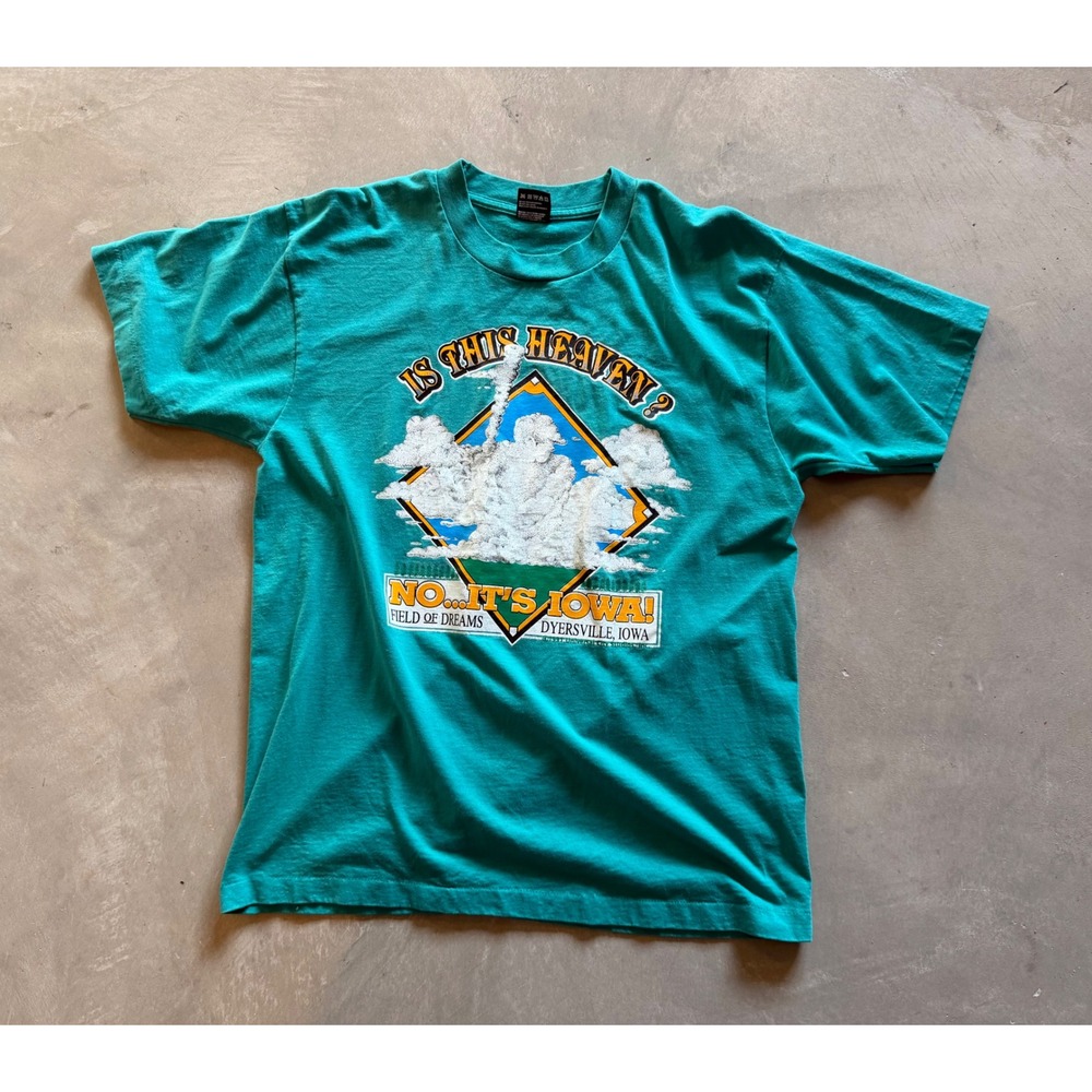 Vintage‎ 1991 Field of Dreams T Shirt Is This Heaven No Its Iowa Teal Large 90s